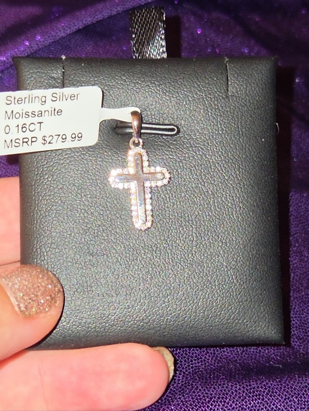 925 Sterling Silver Moissanite Cross Pendant - White